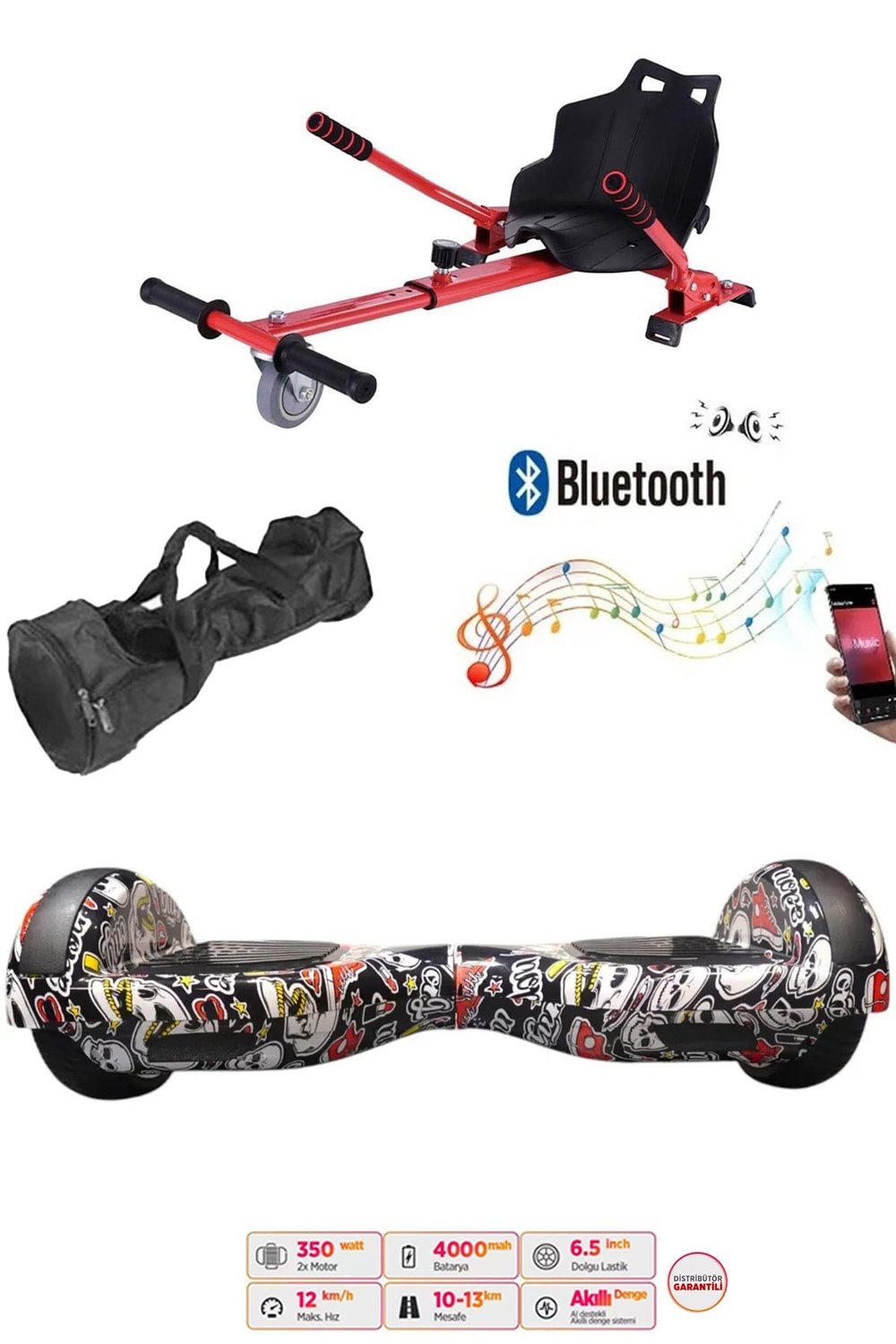 Citymate Elektrikli Kaykay Hoverboard Akıllı Denge 6.5 Inch + HoverKart + Çanta EXTREM PAKET D14