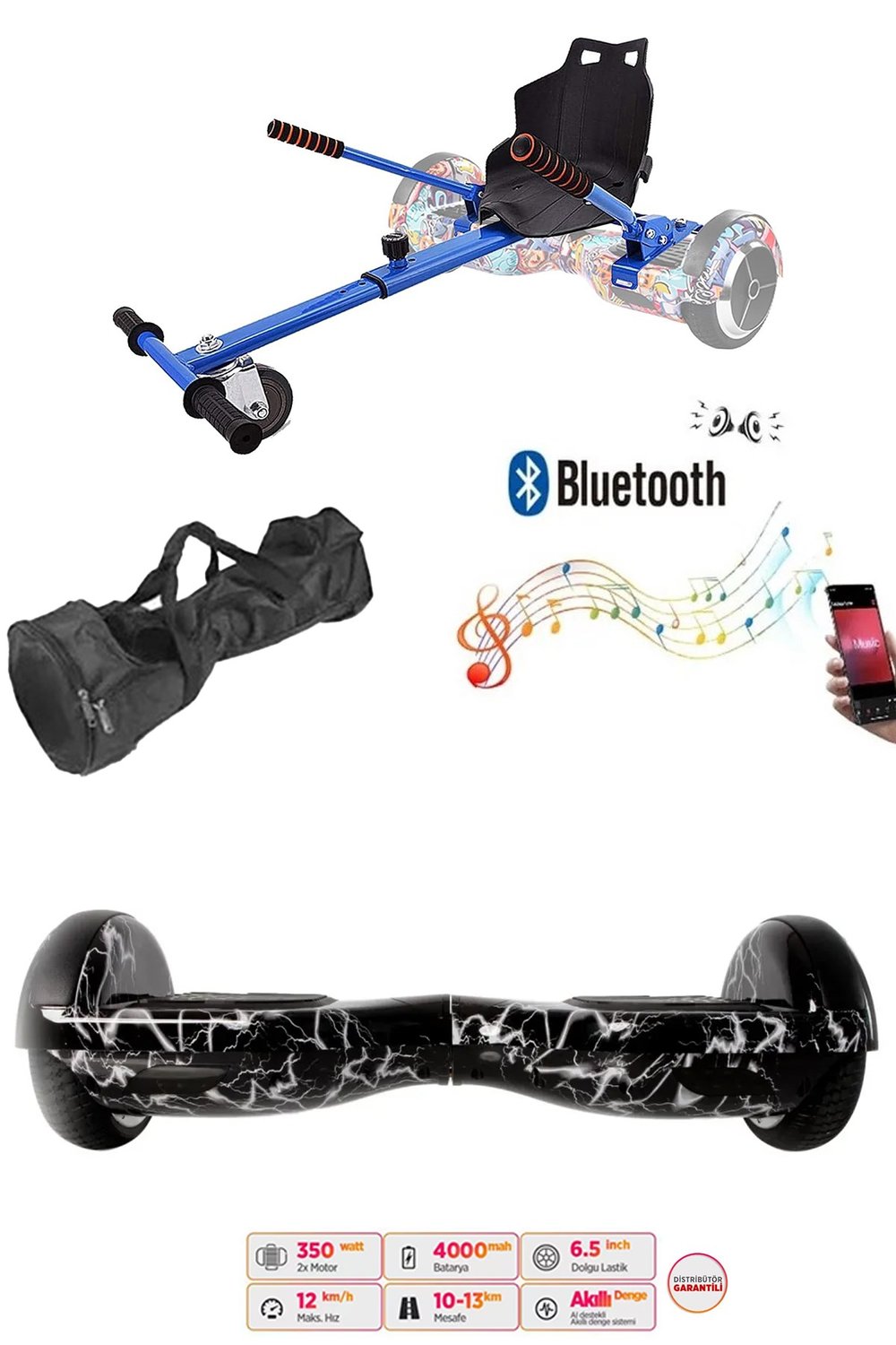 Citymate Elektrikli Kaykay Hoverboard Akıllı Denge 6.5 Inch + HoverKart + Çanta EXTREM PAKET D02