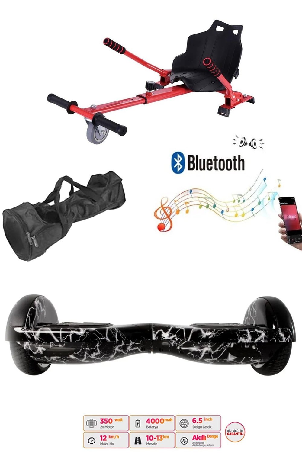 Citymate Elektrikli Kaykay Hoverboard Akıllı Denge 6.5 Inch + HoverKart + Çanta EXTREM PAKET D02