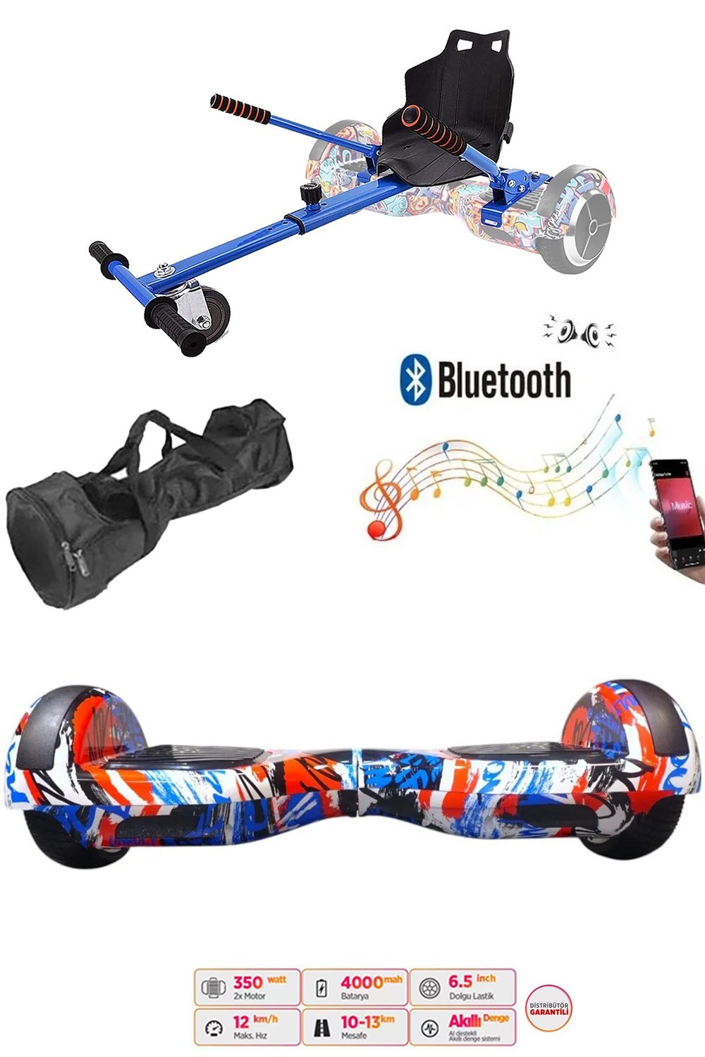 Citymate Elektrikli Kaykay Hoverboard Akıllı Denge 6.5 Inch + HoverKart + Çanta EXTREM PAKET D09