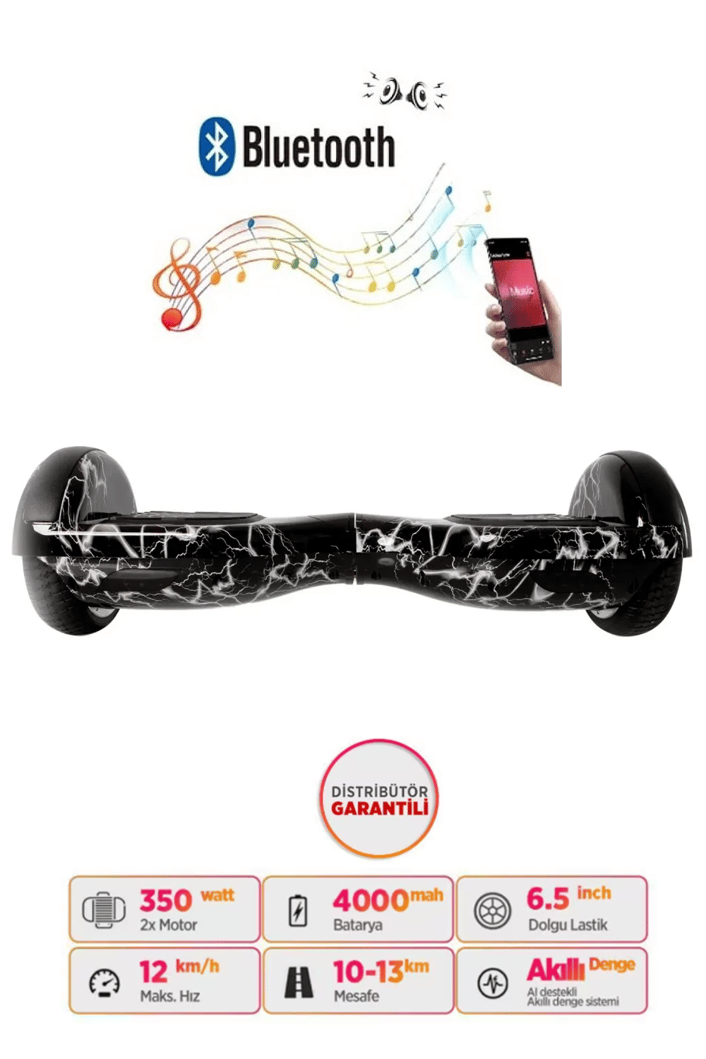 Citymate Hoverboard Elektrikli Kaykay Scooter Bluetooth Hoparlörlü 6.5 inch D02