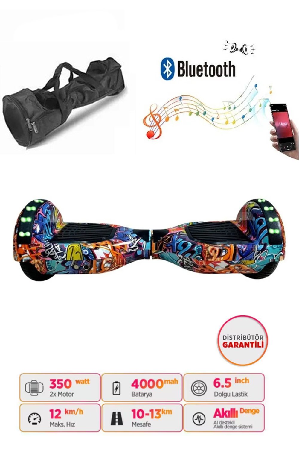 Elektrikli Kaykay Full Ledli Hoverboard Bluetooth Hoparlörlü 6.5 Inch Çanta Hediyeli D11