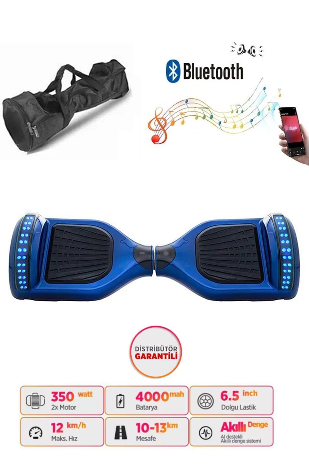 Elektrikli Kaykay Hoverboard 6.5 Inch Ledli Model - Mavi