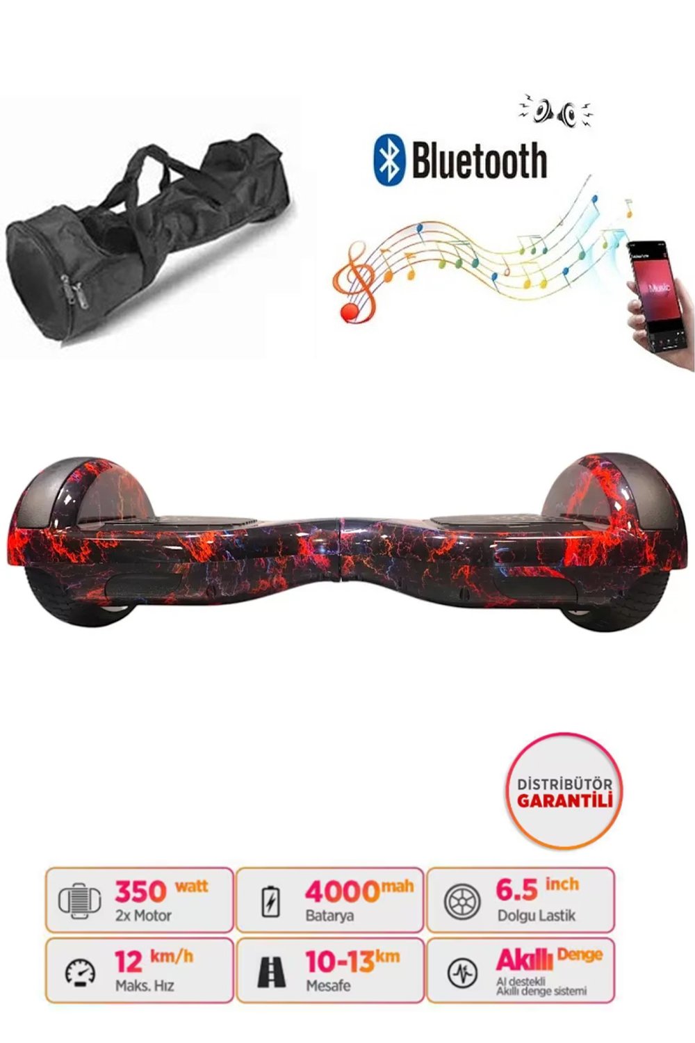 Elektrikli Kaykay Hoverboard Bluetooth Hoparlörlü 6.5 İnç Grafiti D15 - Çanta Hediye