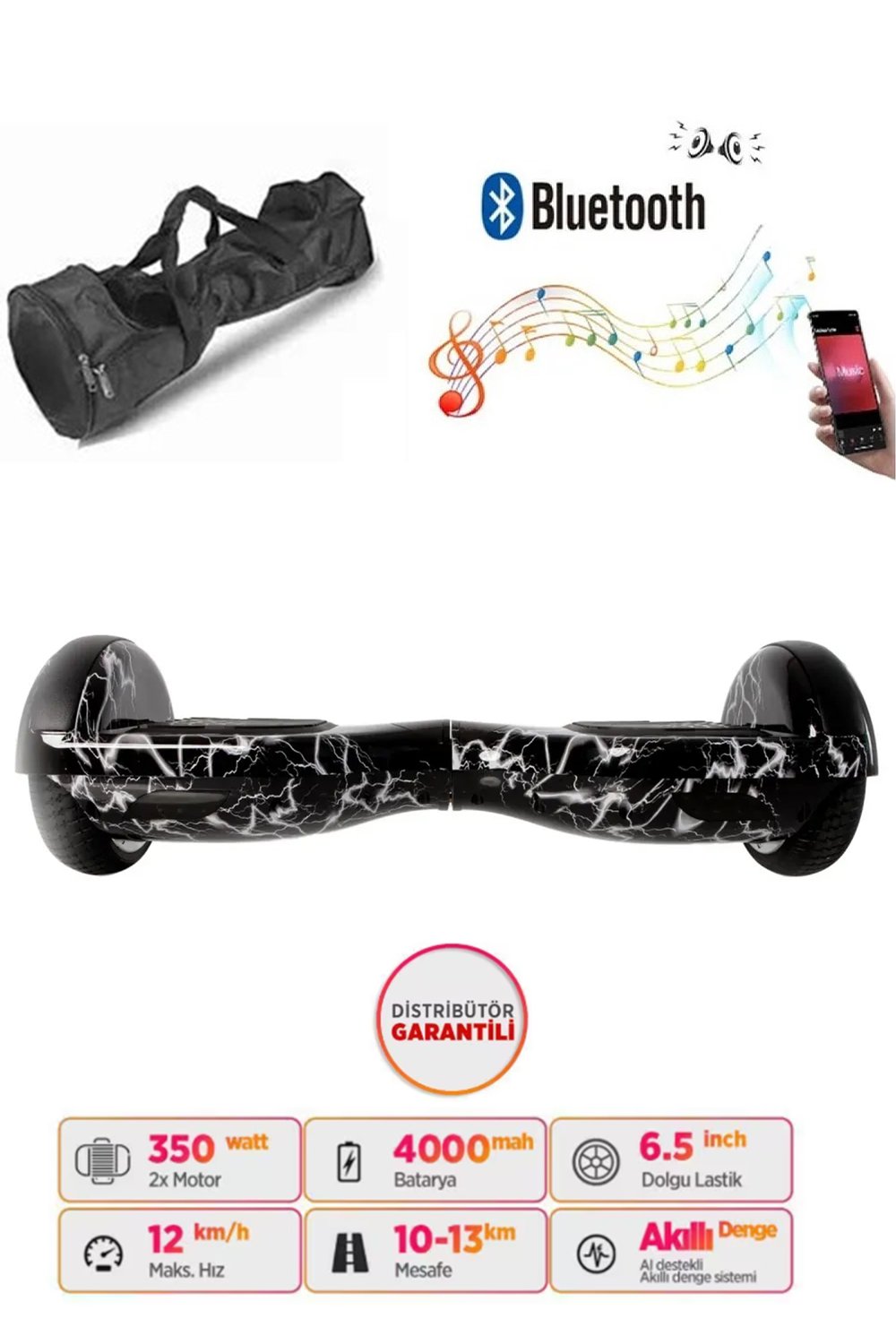 Elektrikli Kaykay Hoverboard Bluetooth Hoparlörlü 6.5 İnç Grafiti D02 - Çanta Hediye