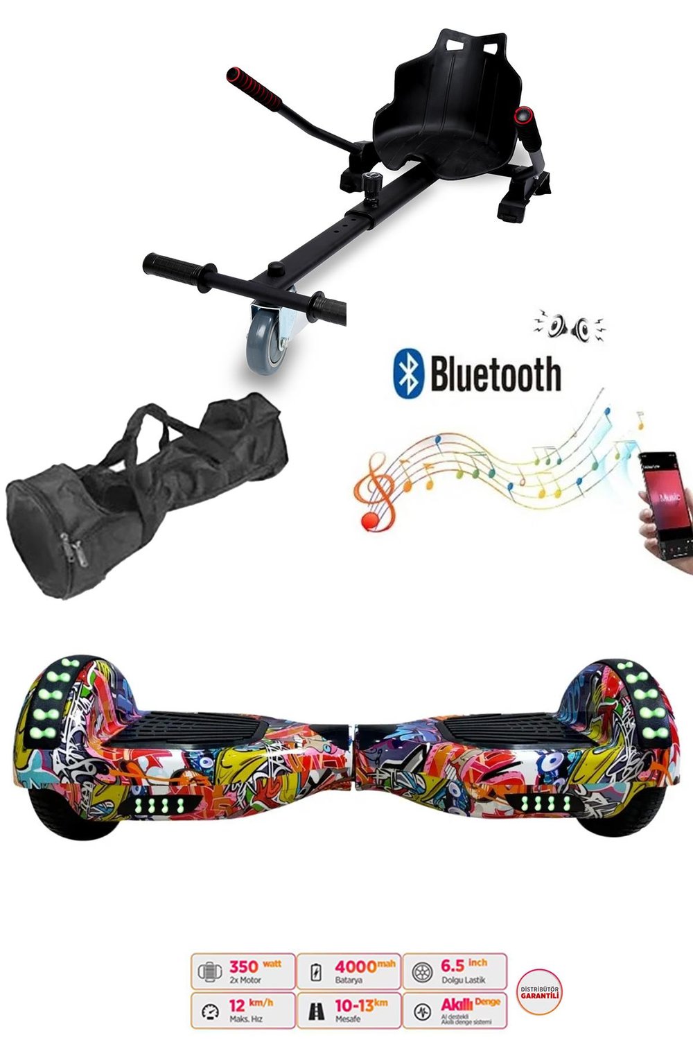 Elektrikli Kaykay Scooter Akıllı Denge Hoverboard + HoverKart + Çanta FULL LEDLİ EXTREM PAKET D11