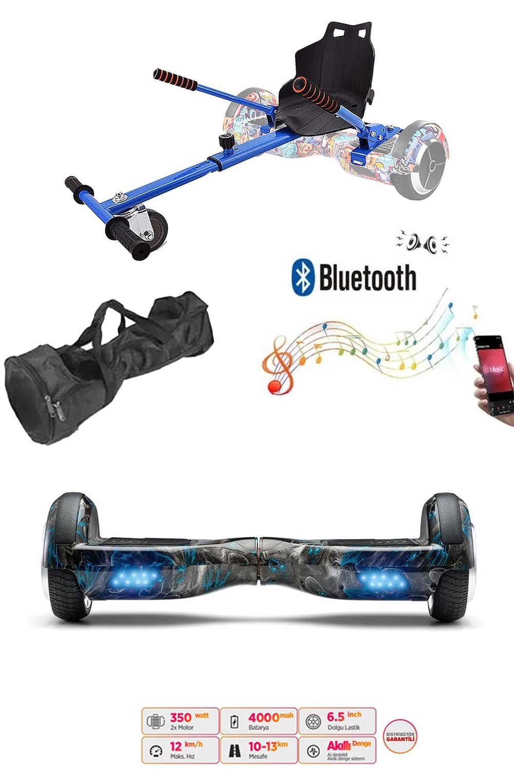 Elektrikli Kaykay Scooter Hoverboard Akıllı Denge 6.5 Inch + HoverKart + Çanta EXTREM PAKET D18