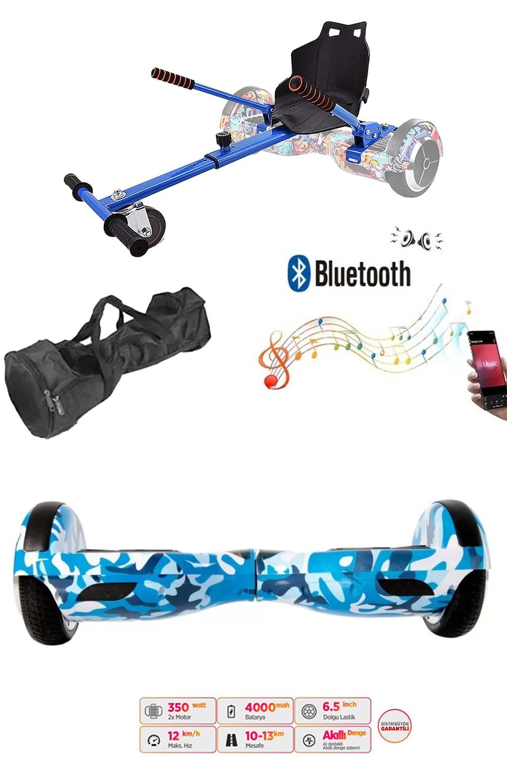 Elektrikli Kaykay Scooter Hoverboard Akıllı Denge 6.5 Inch + HoverKart + Çanta EXTREM PAKET D01