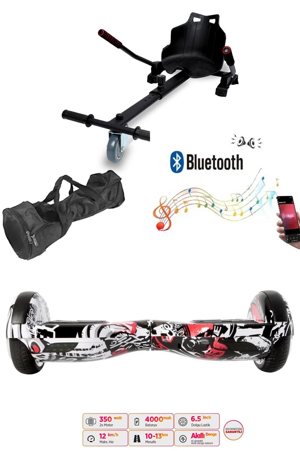 Elektrikli Kaykay Scooter Hoverboard Akıllı Denge 6.5 Inch + HoverKart + Çanta EXTREM PAKET D06