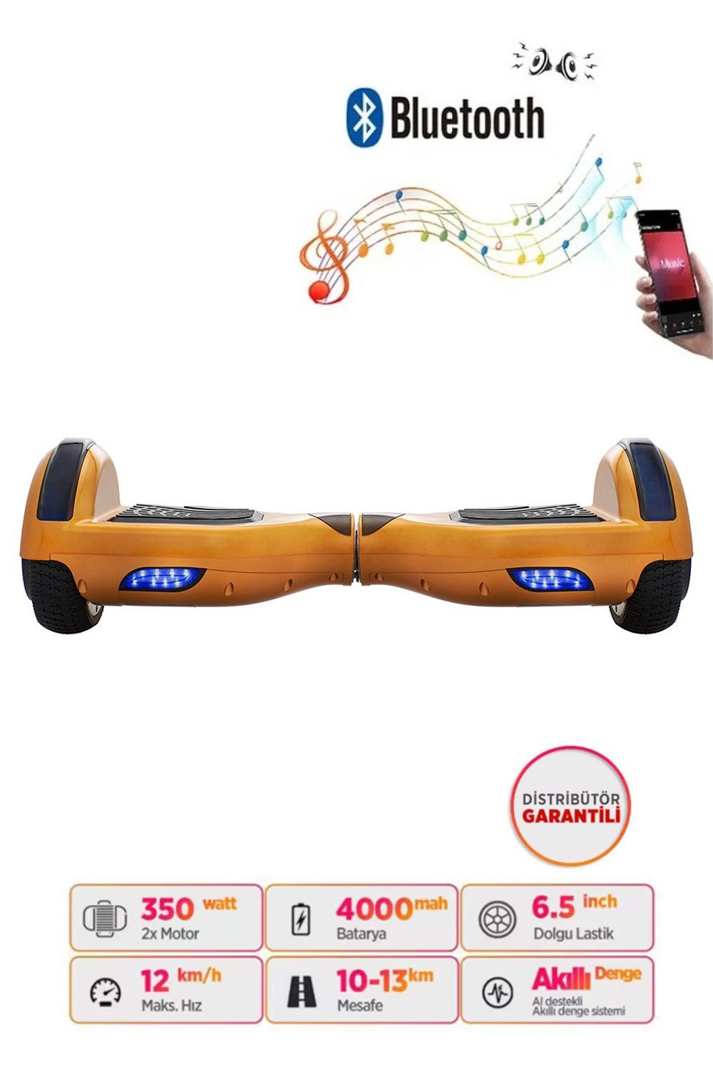 Smart Balance Elektrikli Kaykay Akıllı Dengeli Bluetoothlu Hoverboard Gold