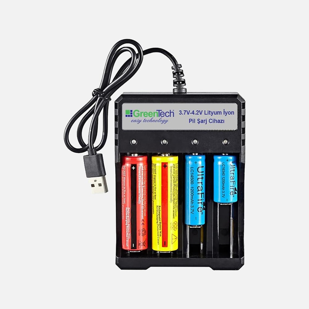 Greentech 3.7 4.2 Lityum İyon Pil Şarj Cihazı Dört Yuvalı