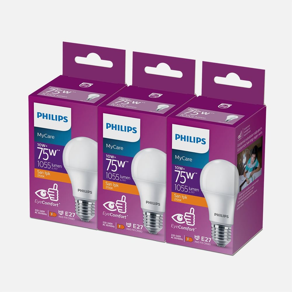 Philips Essential 75 W Sarı Klasik E27 Duy 3'lü Led Ampul