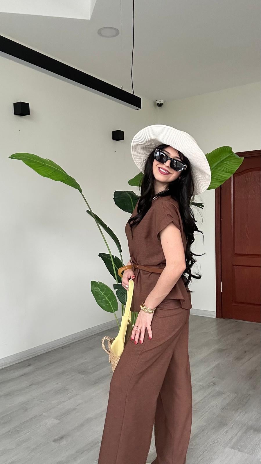 2 Lİ TAKIMKendinden Kemerli Alt Üst Pantolon Bluz Çok Şık Takım 