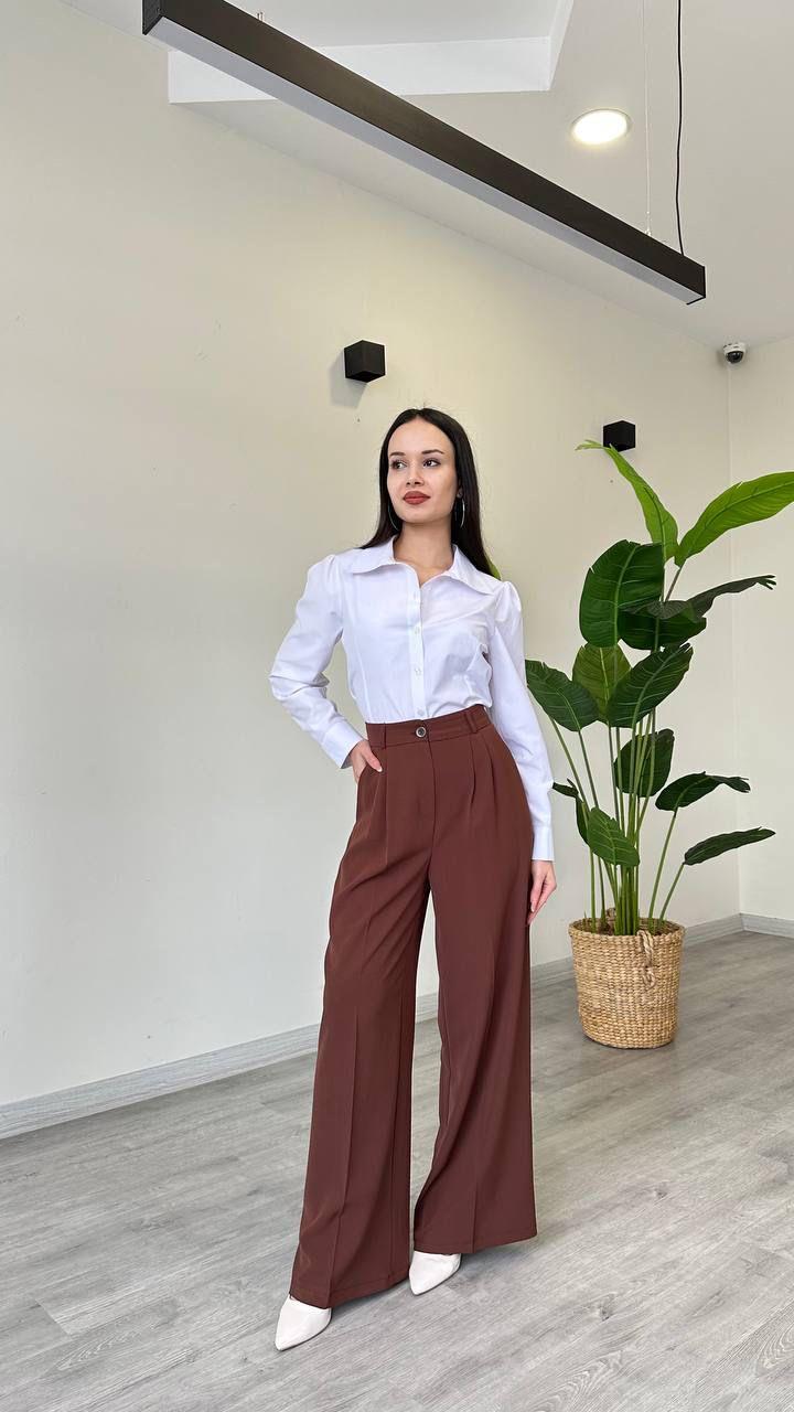 PANTOLONKadın Yüksek Bel Pileli Cepli Premium Model Palazzo Pantolon