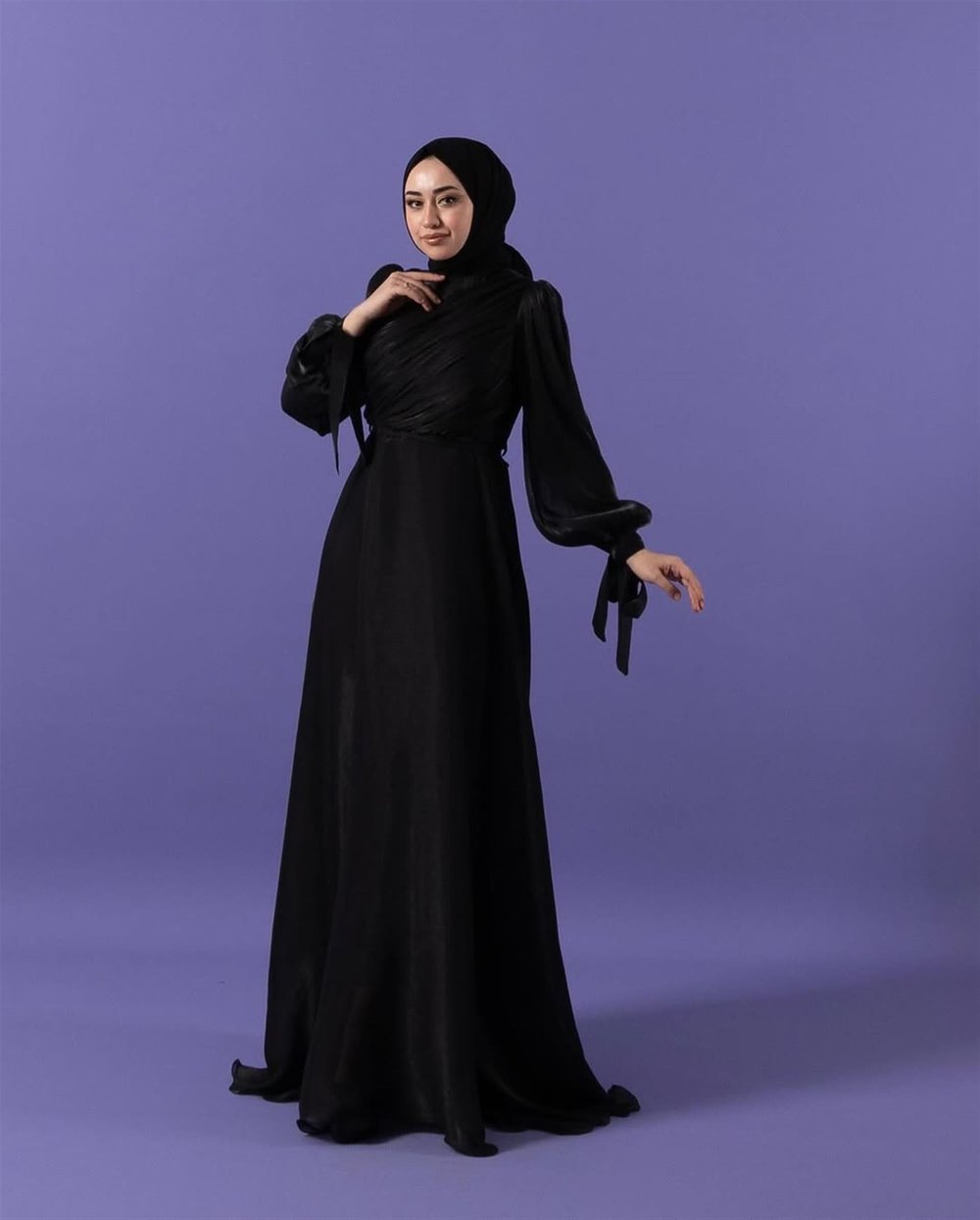 3023 Kuşaklı Gögüs Drape Şifon Elbise