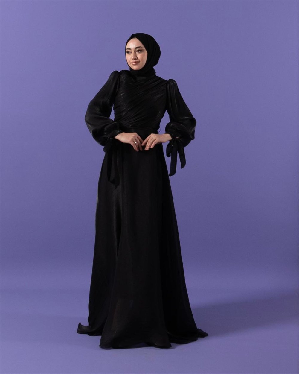 3023 Kuşaklı Gögüs Drape Şifon Elbise