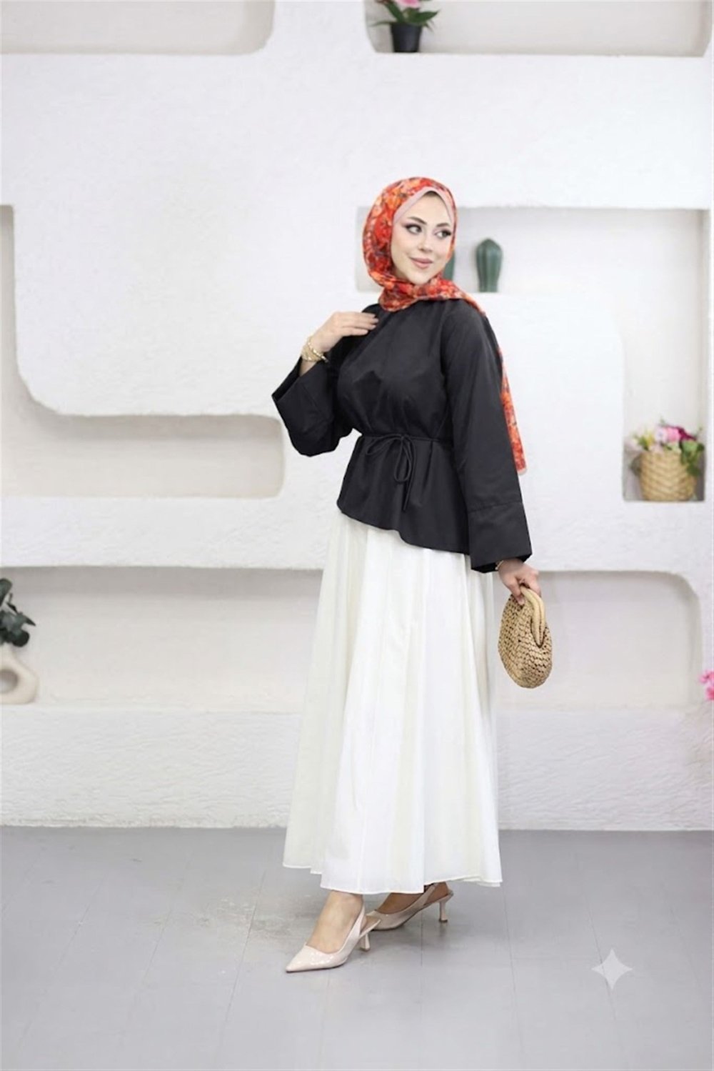 5266 Bağcıklı Geniş Manşetli Asimetrik Poplin Coton Bluz