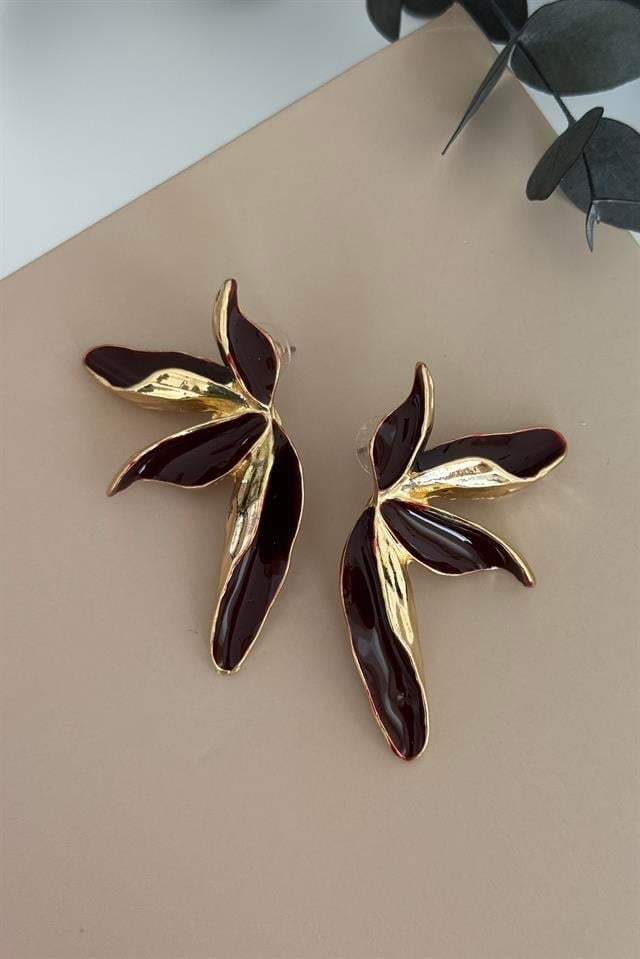 Bordo Çiçek Motifli Küpe