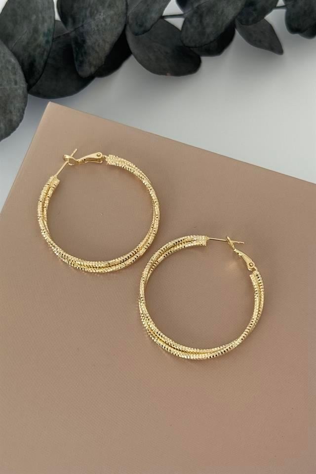 Gold Tırtıklı Halka Küpe