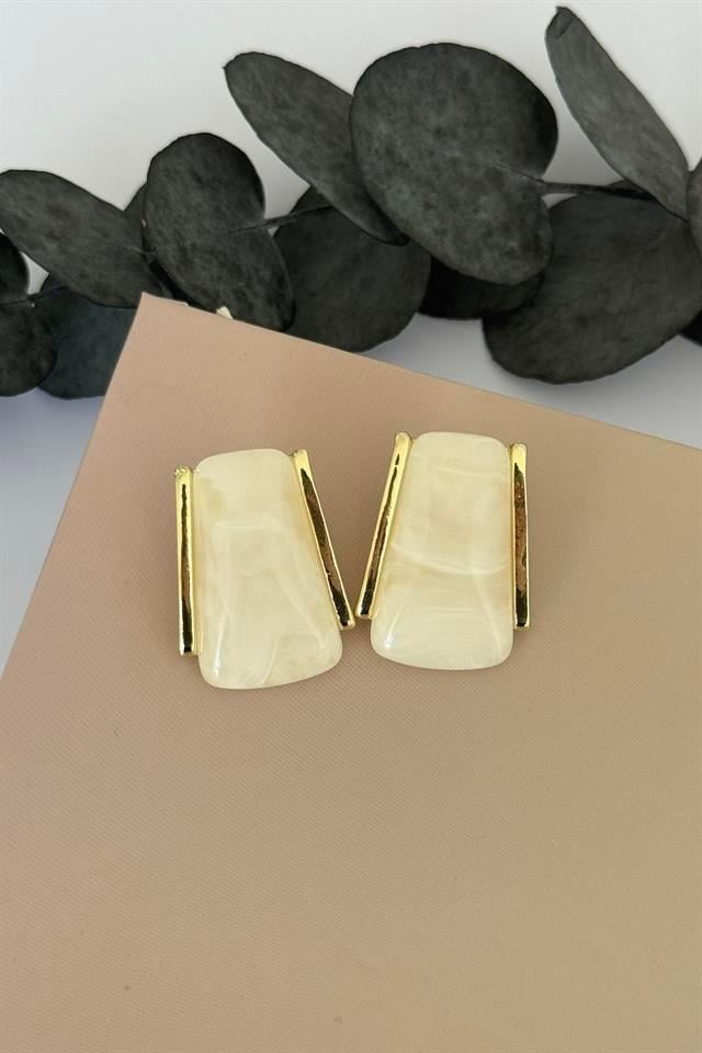 Slab Gold Krem Küpe