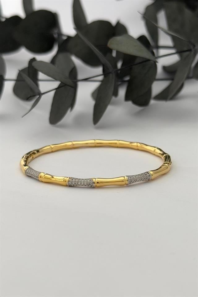 Taşlı Gold Kelepçe Bileklik