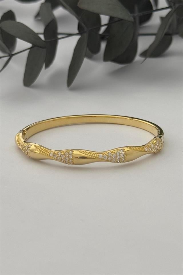 Taşlı Gold Kelepçe Bileklik