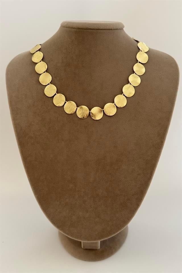 Yuvarlak Pul Motifli Gold Kolye