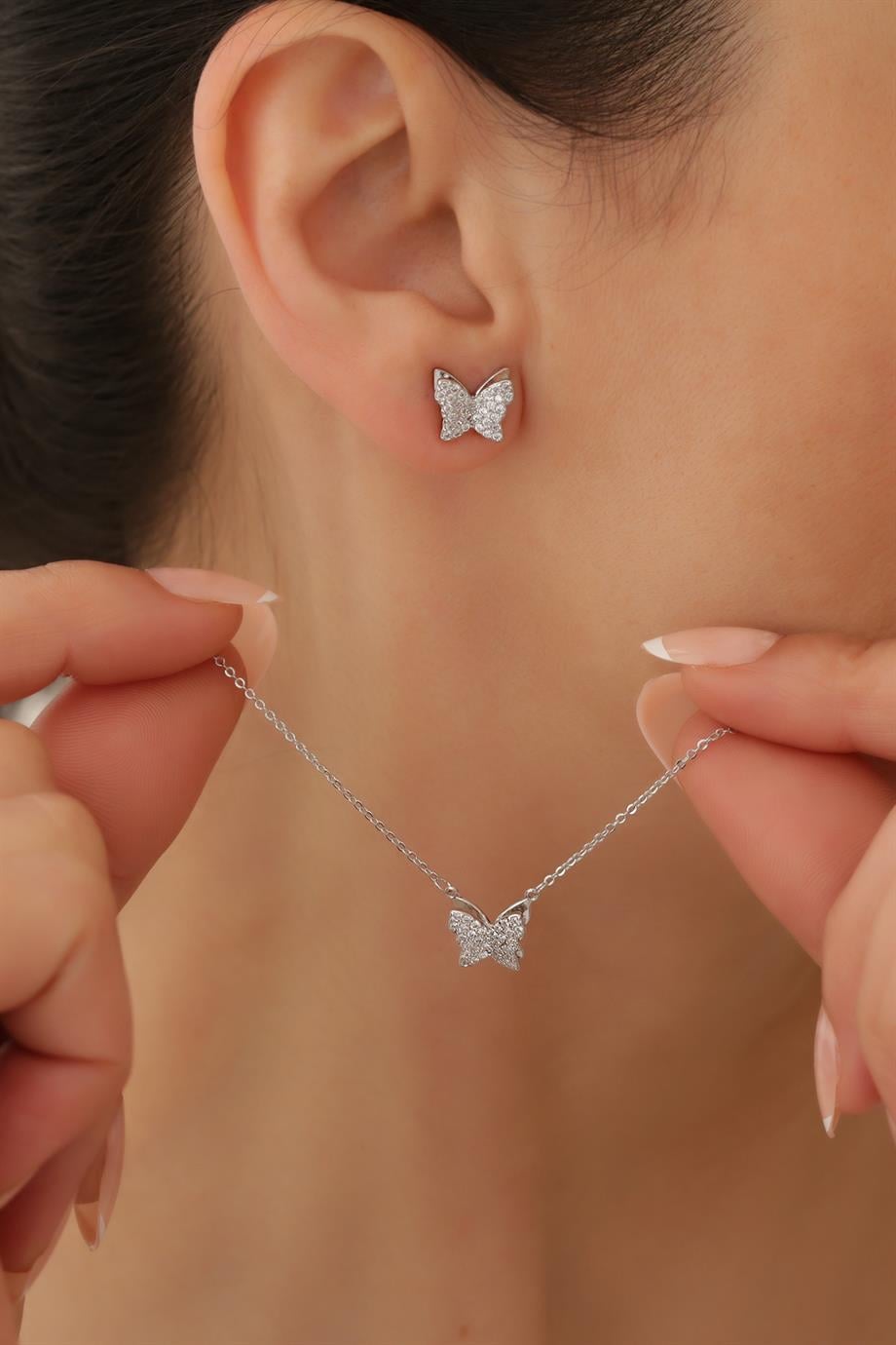 Kelebek Kolye - Küpe Set