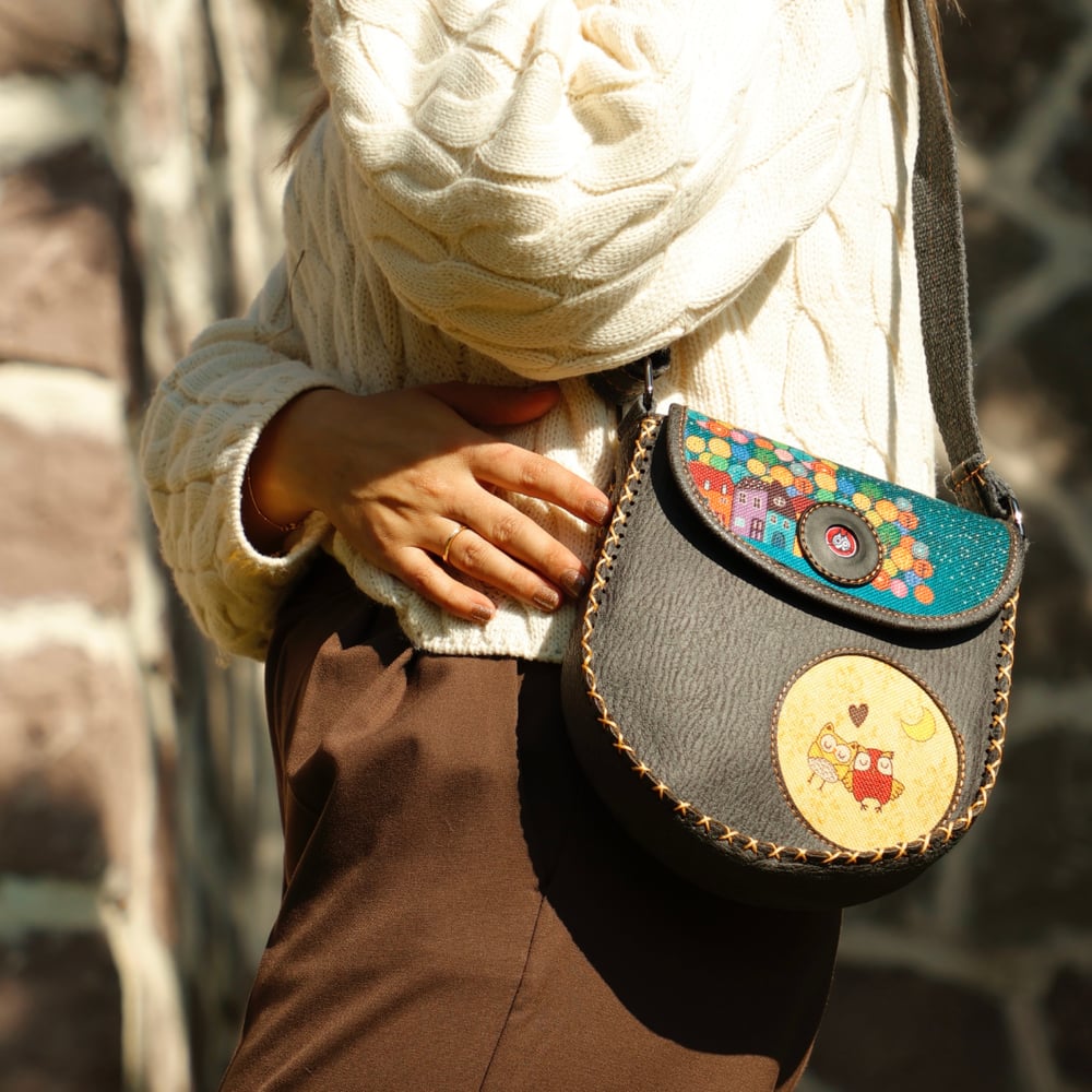 Baykuş Figürlü Çapraz Örgülü Kol Çantası Etnik Bohem Style - Antrasit