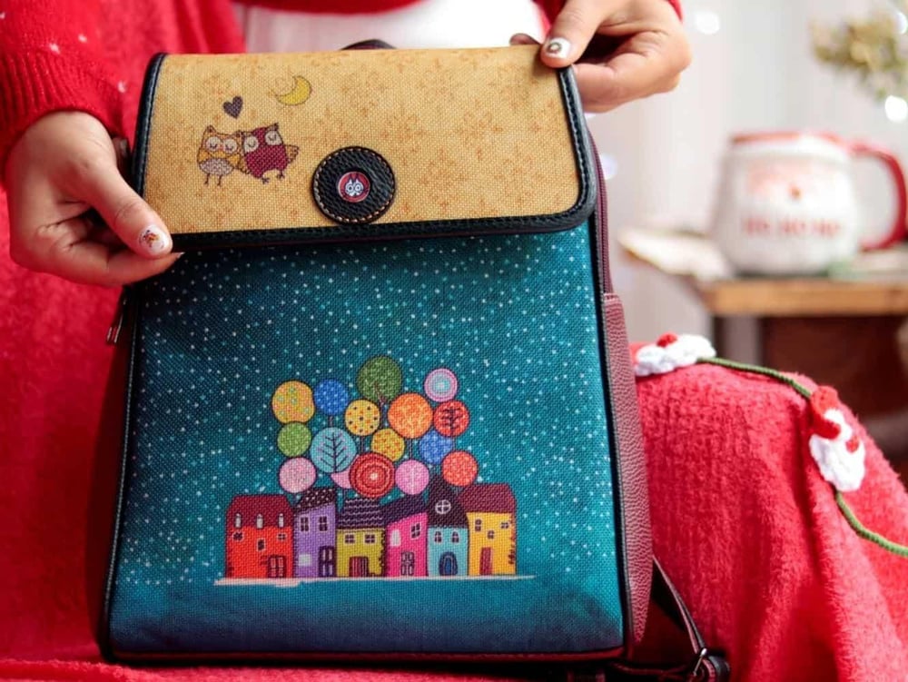 Baykuş Figürlü Kapaklı Sırt Çantası Etnik Bohem Style - BORDO