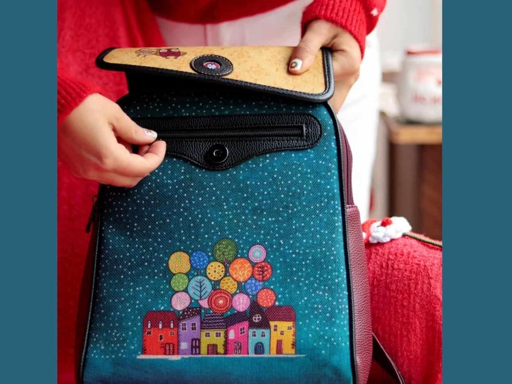 Baykuş Figürlü Kapaklı Sırt Çantası Etnik Bohem Style - BORDO