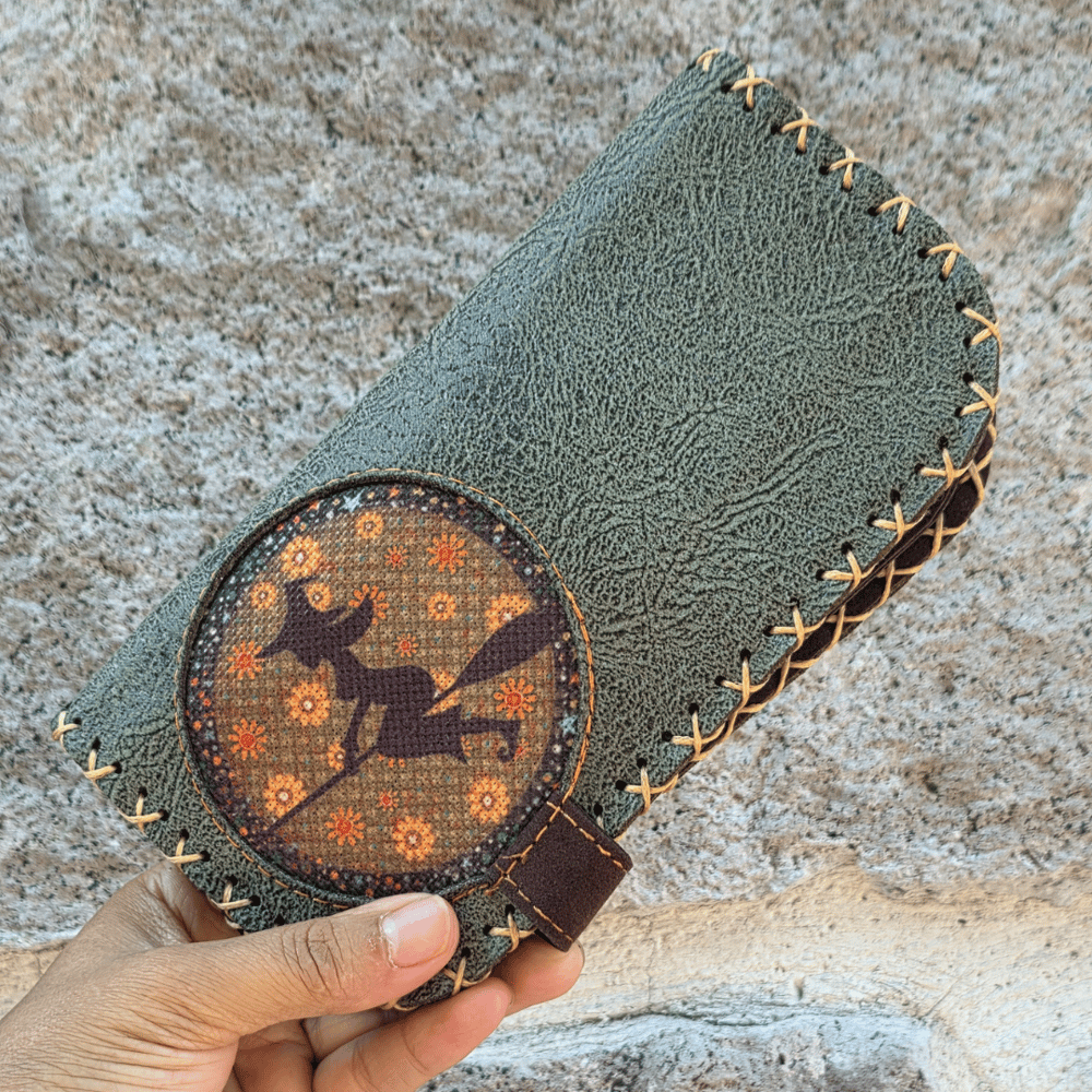 Cadı Figürlü Büyük Cüzdan Etnik Bohem Retro Vintage Style - YESİL