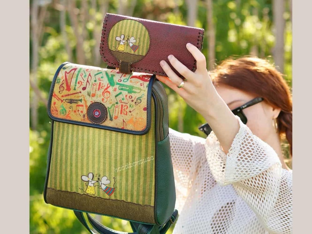 Dans Eden Fare Figürlü Kapaklı Sırt Çantası Yesil, Cüzdan Bordo Etnik Bohem Style Cüzdan Kombin