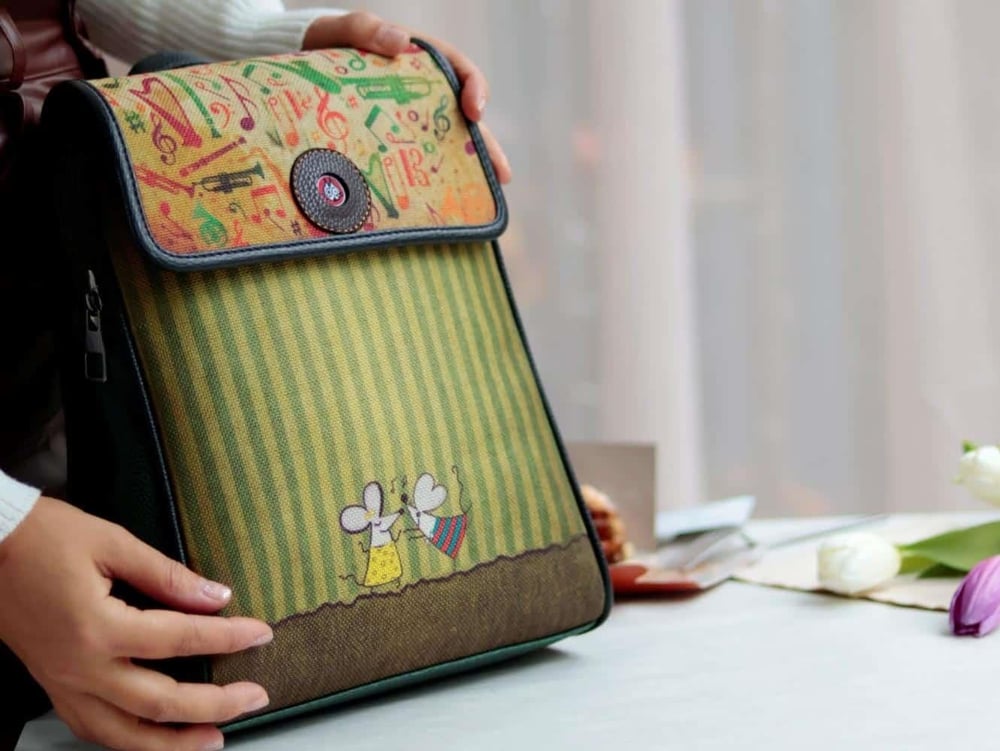 Dans Eden Fareler Figürlü Kapaklı Sırt Çantası Etnik Bohem Style - YESİL
