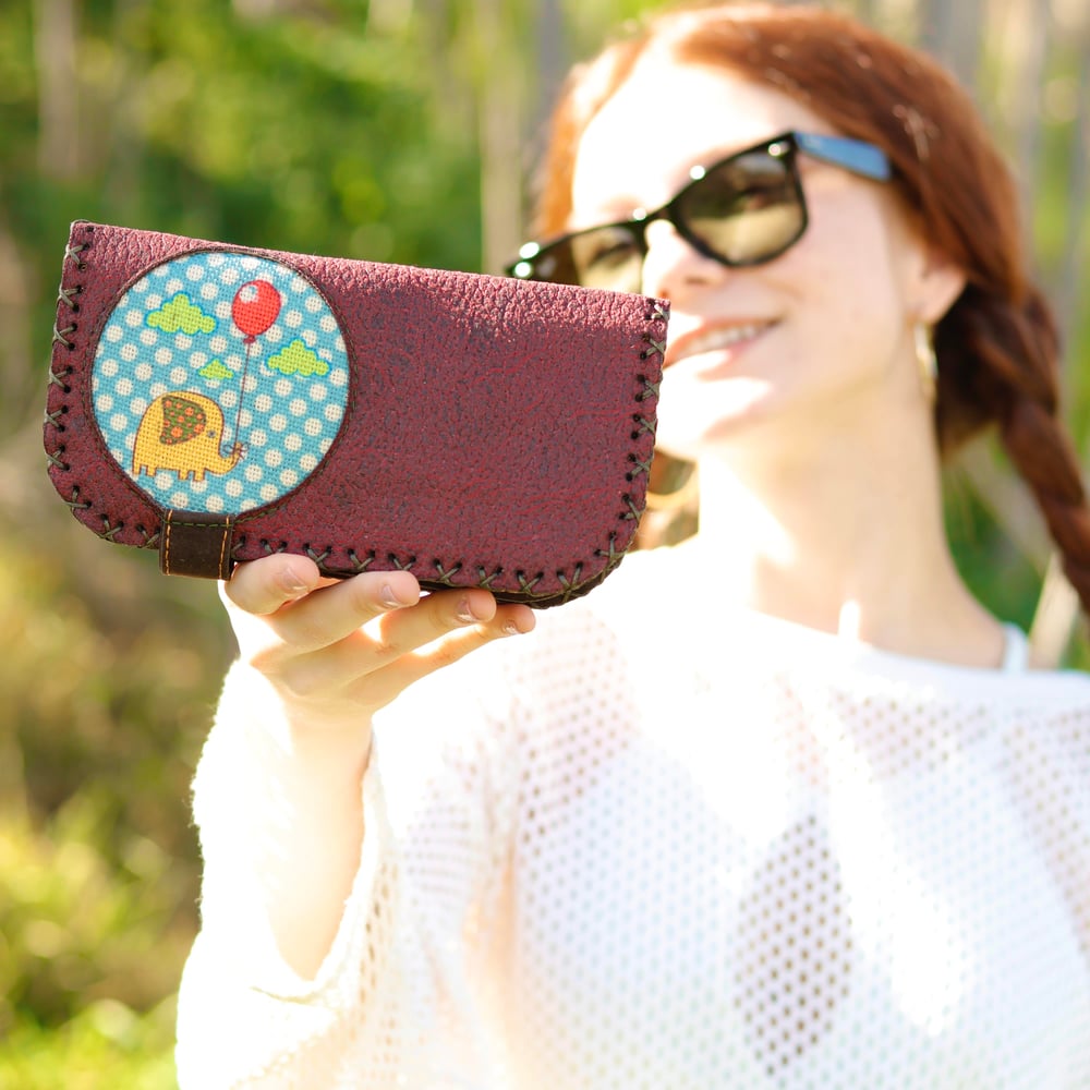 Fil Figürlü Büyük Cüzdan Etnik Bohem Retro Vintage Style  - BORDO