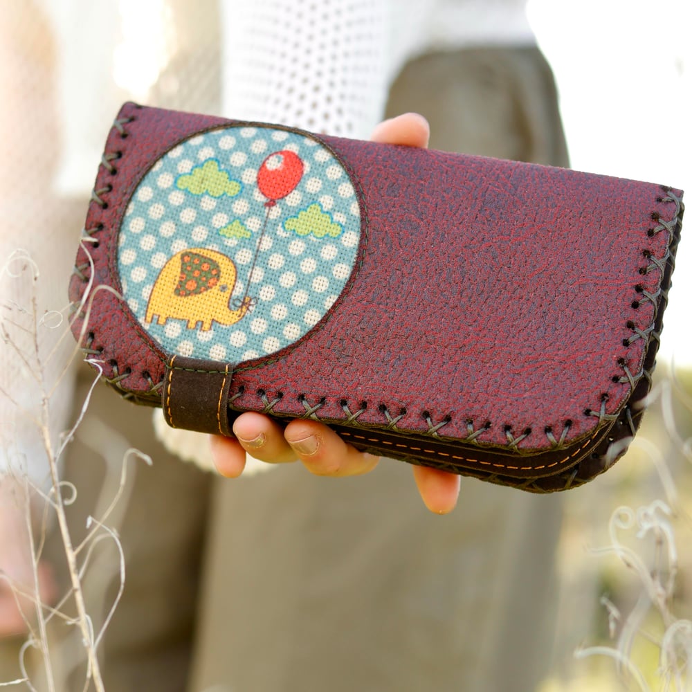 Fil Figürlü Büyük Cüzdan Etnik Bohem Retro Vintage Style  - BORDO