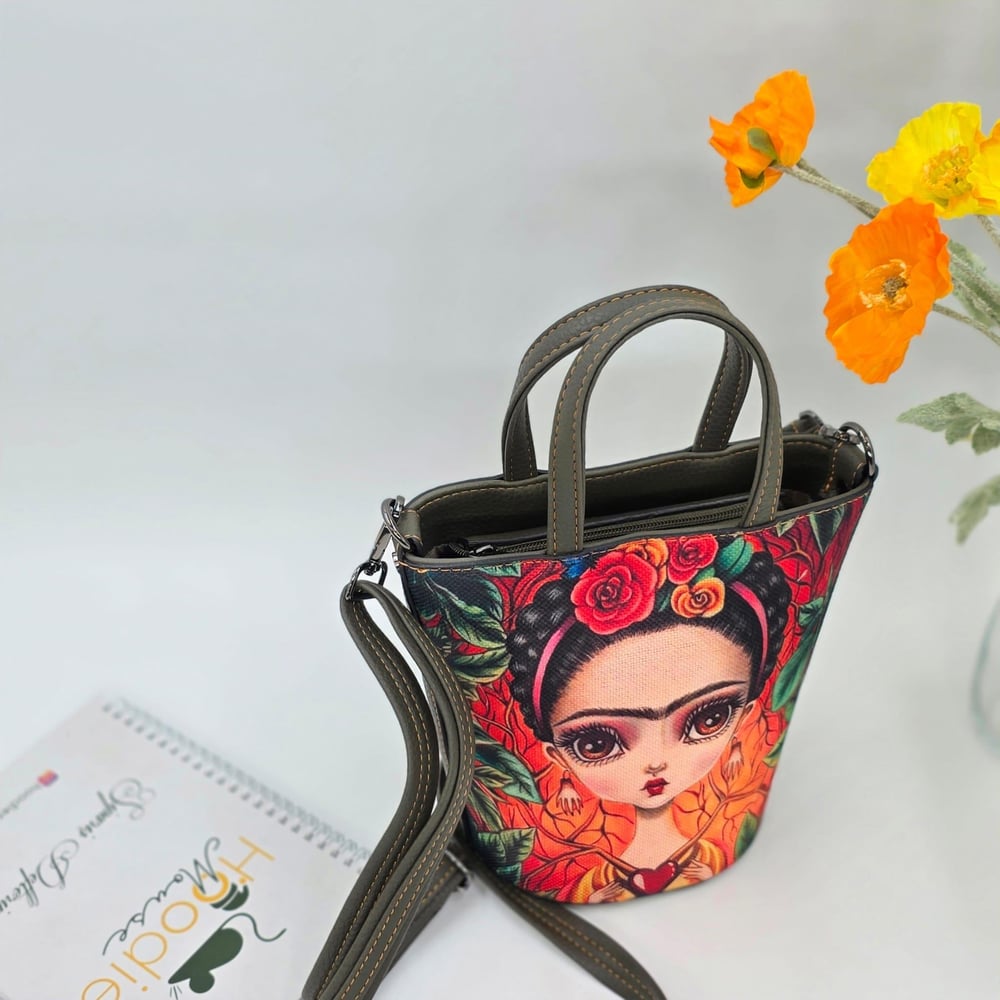 Frida Figürlü Kova Model Çanta Etnik Bohem Style - YESİL