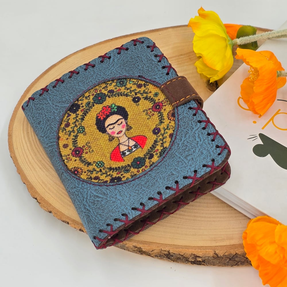 Frida Figürlü Küçük Cüzdan Etnik Bohem Retro Style - Petrol