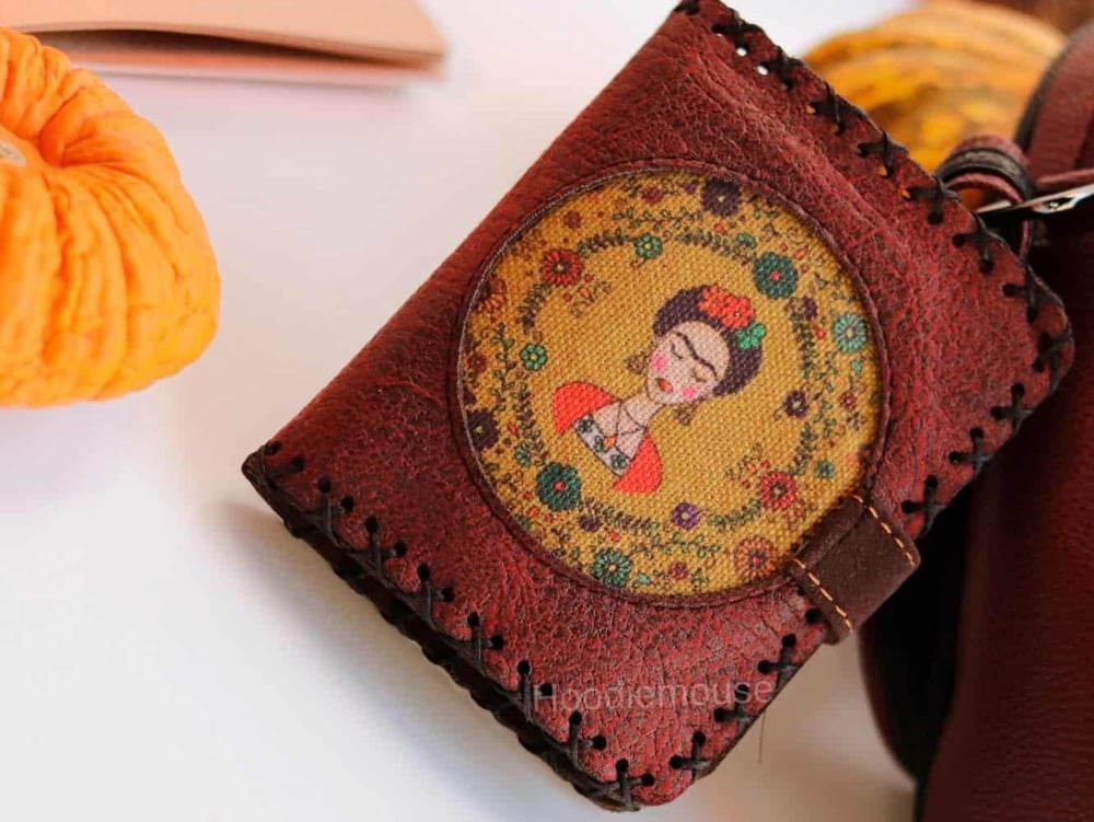 Frida Figürlü Küçük Cüzdan Etnik Bohem Retro Style - Bordo