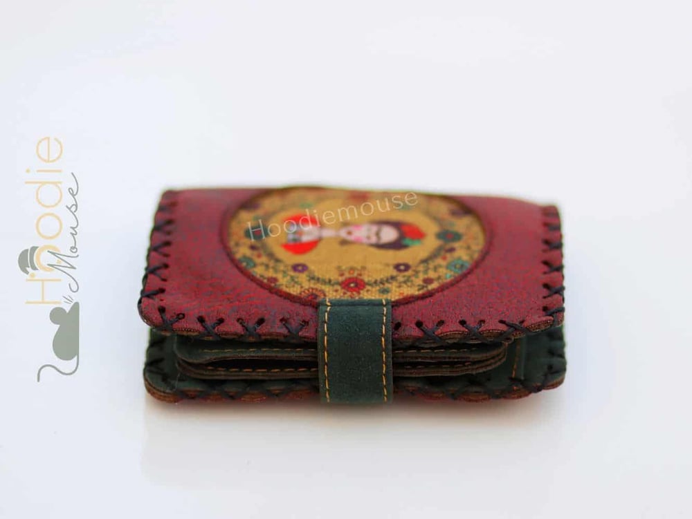 Frida Figürlü Küçük Cüzdan Etnik Bohem Retro Style - Bordo