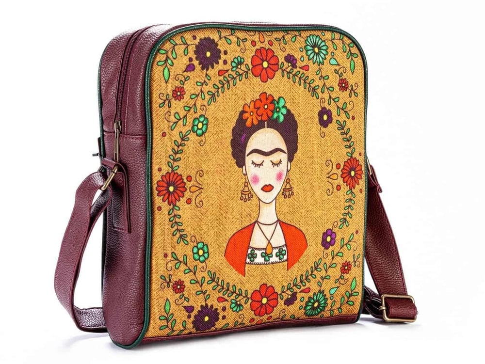 Frida Kahlo Figürlü Büyük Postacı Kol Çantası Etnik Bohem Style - Bordo