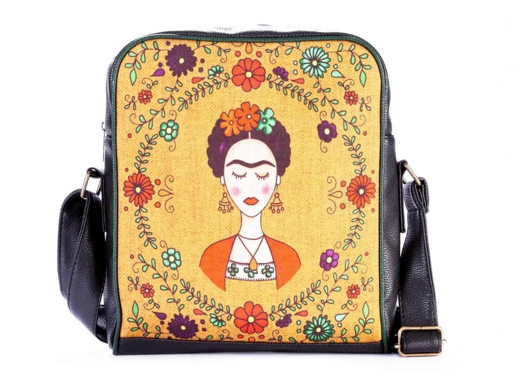 Frida Kahlo Figürlü Büyük Postacı Kol Çantası Etnik Bohem Style - Siyah
