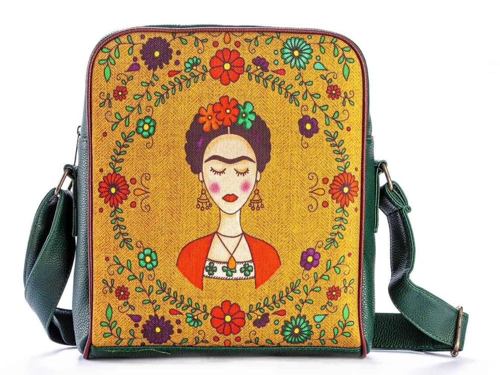 Frida Kahlo Figürlü Büyük Postacı Kol Çantası Etnik Bohem Style - Yesil
