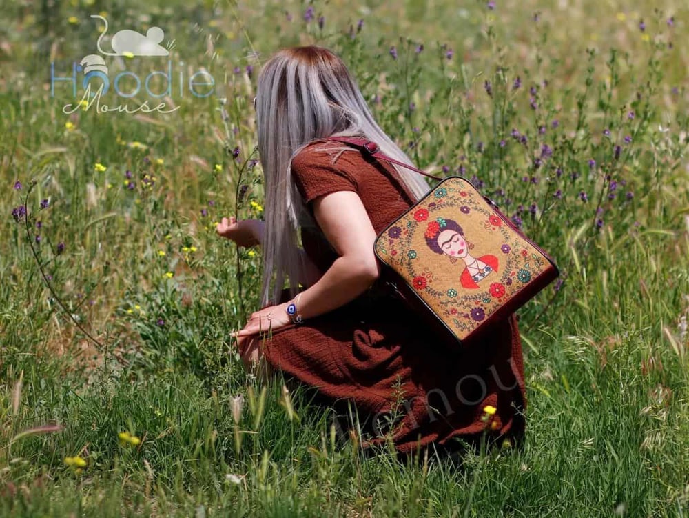 Frida Kahlo Figürlü Büyük Postacı Kol Çantası Etnik Bohem Style - Bordo