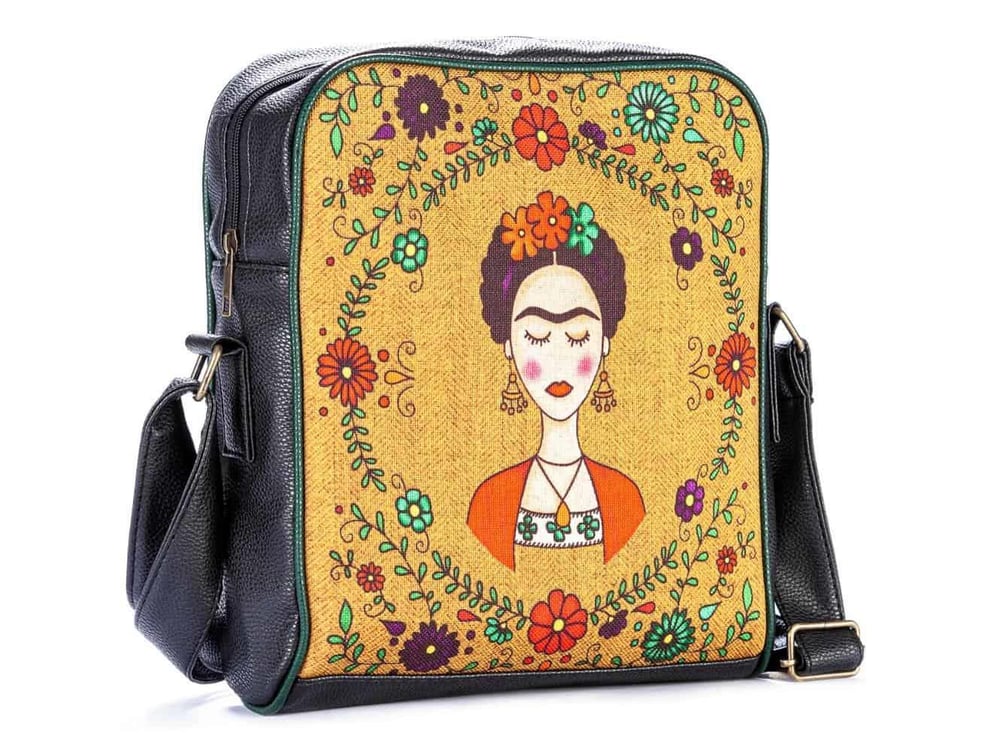 Frida Kahlo Figürlü Büyük Postacı Kol Çantası Etnik Bohem Style - Siyah