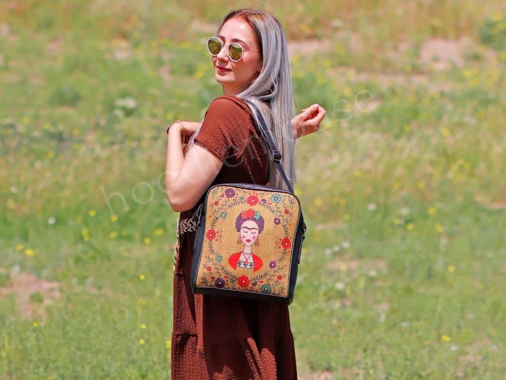 Frida Kahlo Figürlü Büyük Postacı Kol Çantası Etnik Bohem Style - Siyah