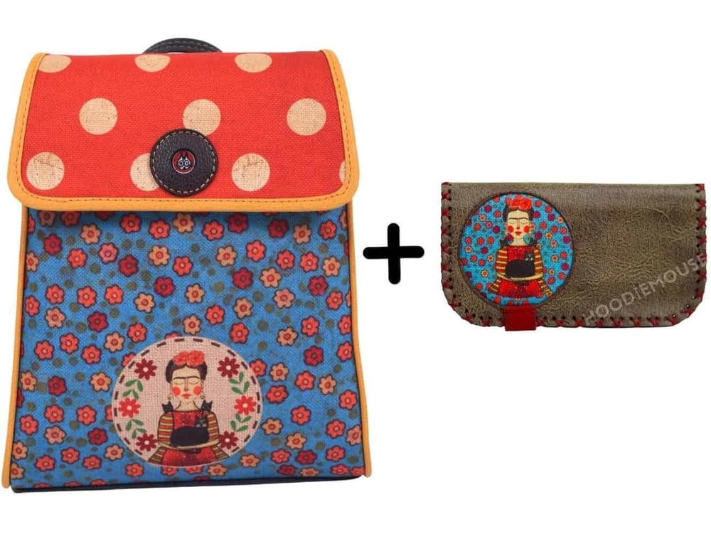 Frida Mavi Figürlü Kapaklı Sırt Çantası Etnik Bohem Style Cüzdan Kombin Yesil