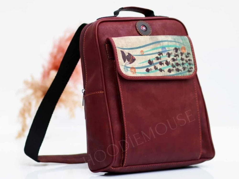 Karabalık  Figürlü Unisex Canta Hem Sırt Hem Capraz Hem Elde Etnik Bohem Style - BORDO