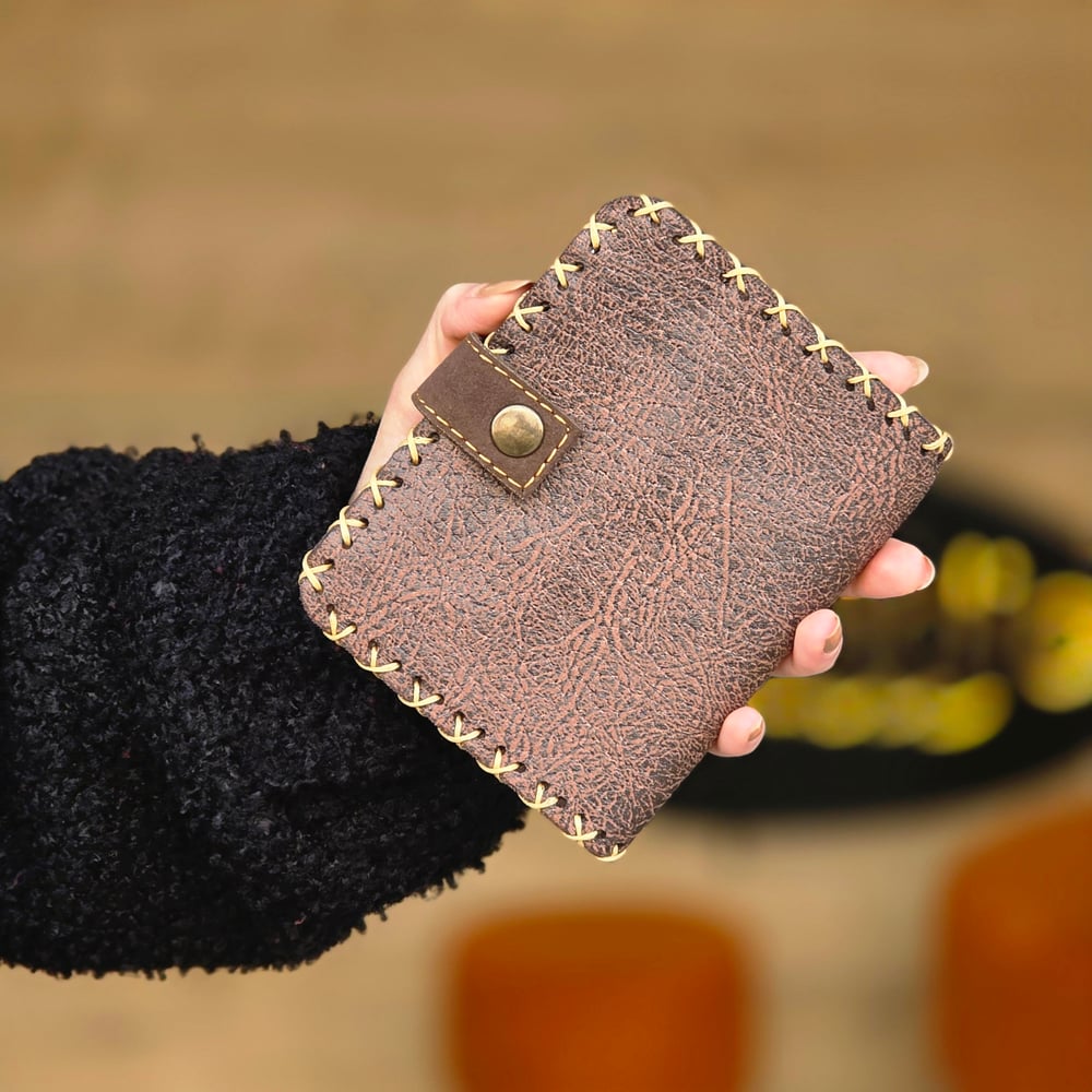 Karamık Figürlü Küçük Cüzdan Etnik Bohem Retro Style - Kahve
