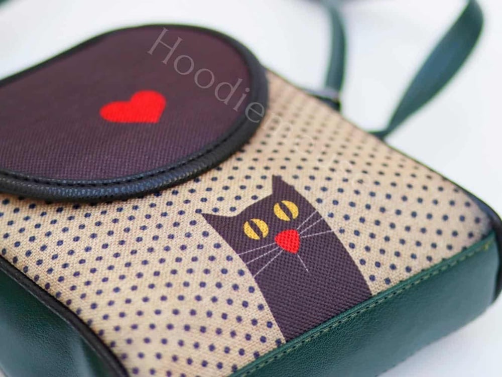 Kedi Aşkı Figürlü Küçük Postacı Omuz Çantası Etnik Bohem Style - Yesil